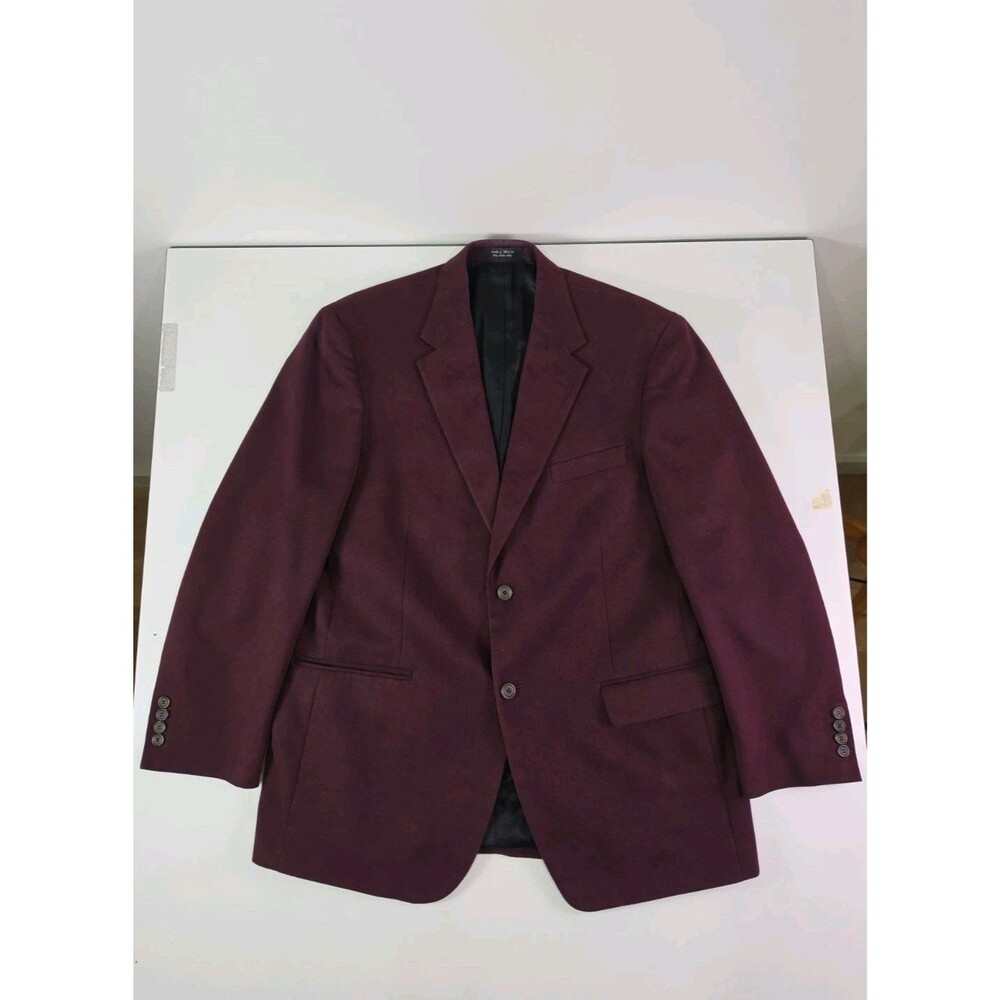 Andrew Fezza Burgundy Solid Two Button Men's Blazer 44R Faux Suede Velour Velvet